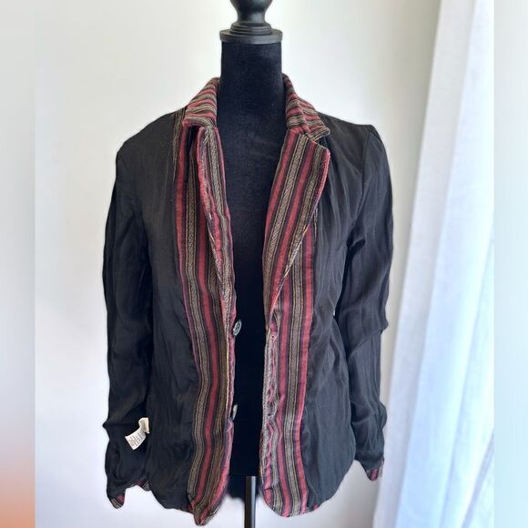 Free People B-Line Blazer Velvet Striped Button Pockets Burgundy Red Size S - Picture 14 of 15
